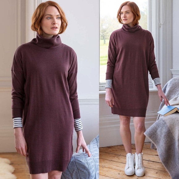 Celtic & Co. Dresses & Skirts - Celtic & Co. Slouchy Fine Knit Turtleneck Dress Damson Burgundy Size Small